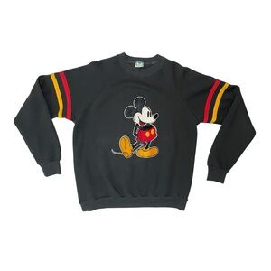 Vintage Disney Mickey Mouse Black Raglan Sweatshirt XL 70s 80s Striped Sleeves